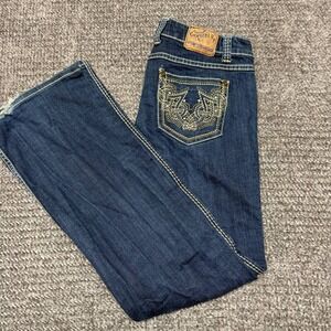 Cowgirl Up Womens Jeans Size 12 W32 L34 Bootcut Dark Wash Embellished Denim